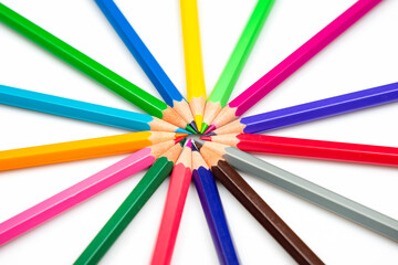 Fototapeta premium set of colored pencils for drawing on a white background. tool for artistic creativity drawing. color pencil