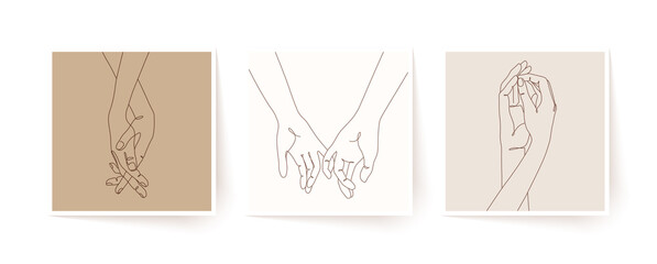 Set of one line holding hands. Valentine's day vector illustration.