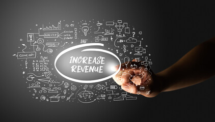 Hand touching hand drawn icons