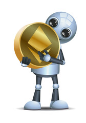 3D illustration of a  little robot hold  ethereum coin