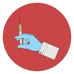 Hand with Injection Symbol. Syringe vaccination , Medical vector illustration. Vaccination, inoculation, doctor, hand. Minimalistic modern style.