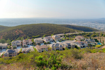 Fototapeta premium High angle view of large houses in a Cul-de-Sac residential area