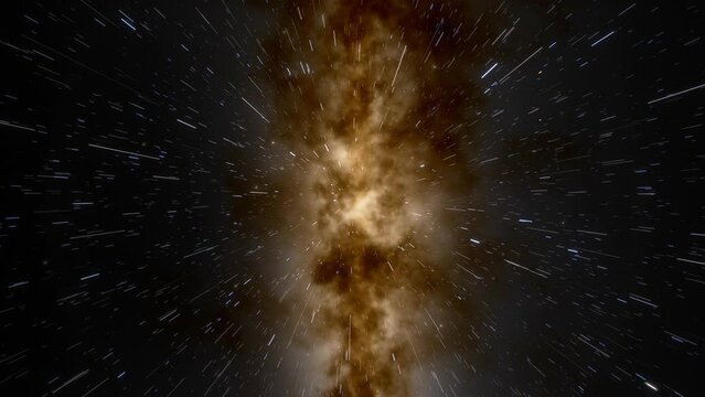 Space animation featuring a frantic lightspeed zoom towards the center of the Milky Way