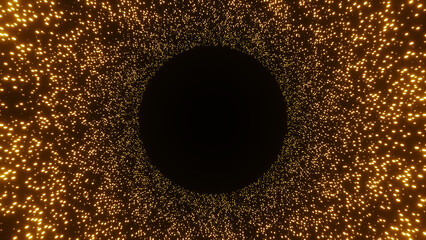 Countless glowing particles forming a composition with an empty space for a text. 3D illustration.