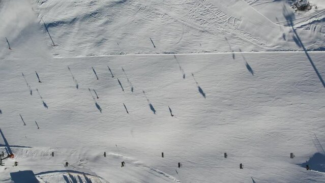 Skilift from above with shadows in the Dolomites
