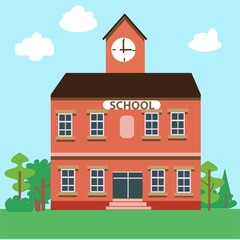 Simple Flat Design School Building Vector Illustration