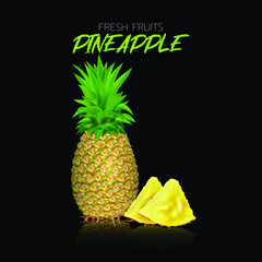 Fresh pineapple on black background for illustration