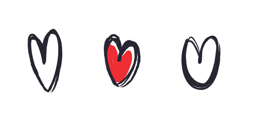 Doodle hearts collection. Set of hand drawn vector heart illustrations. Valentine's day love design elements.