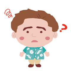 悩んでいる沖縄のかりゆしウェアを着た男性　イラスト素材
