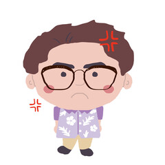 怒る沖縄のかりゆしウェアを着た男性　イラスト素材