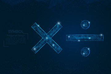 Abstract isolated blue image of a math signs. Polygonal illustration looks like stars in the blask night sky in spase or flying glass shards. Digital design for website, web, internet. © Katsiaryna