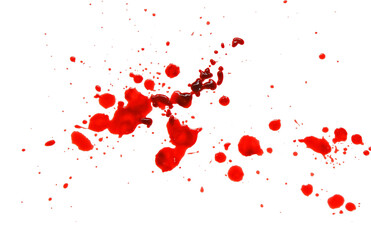  Red blood splatter and drops isolated On white background with red gradient.Crime scene. Murder...