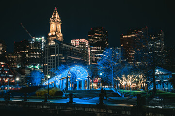 Boston at night from Columbus park