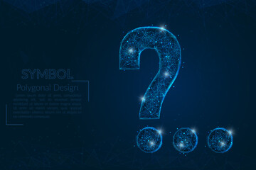 Abstract isolated blue image of a question sign. Polygonal illustration looks like stars in the blask night sky in spase or flying glass shards. Digital design for website, web, internet. © Katsiaryna