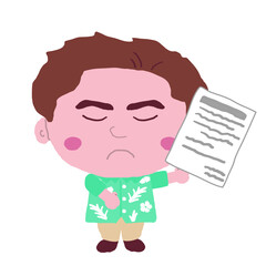 書類を持つ沖縄のかりゆしウェアを着た男性　イラスト素材