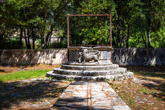 Zadar, Croatia - August 2021. historical ancient wells as a symbol of the city of Zadar