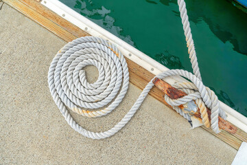 Spiral gray rope on a docking station at Oceanside, California