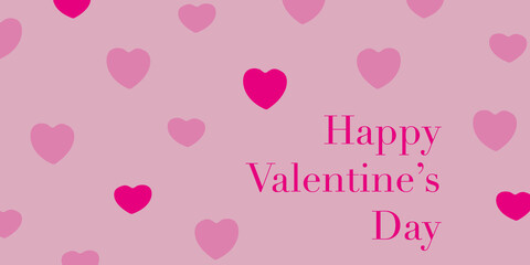 Pink hearts on the pink background. Vector flat illustration for web page. Romantic card. Happy Valentine's day banner. Abstract heart shapes, with love for you.