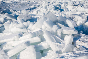 Fototapeta na wymiar Ice blocks on the sea. Russia, Vladivostok. ice floes
