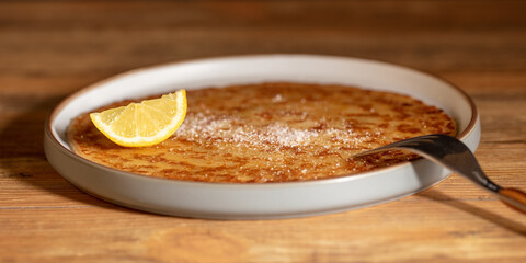 Pancake with lemon and sugar,a traditional Shrove Tuesday dish