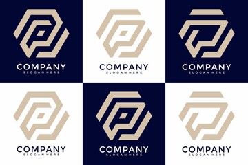 Set of collection monogram letter p logo design template.