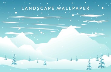 Fototapeta na wymiar Landscape of mountains and trees in cold winter vector flat design