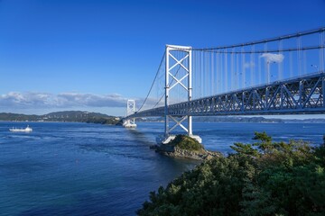 展望台から青空バックに見る大鳴門橋の情景＠徳島