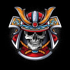 skull with samurai armor vector
