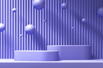 3d product podium mockup with abstract background on violet background,3d render illustration,very peri trend color 2022