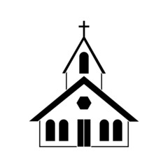 Black church silhouette in modern style on white background. Vector illustration. stock image. 