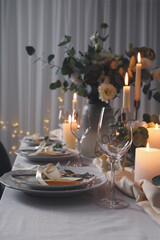 Festive table setting with beautiful decor indoors