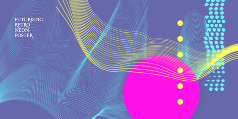 Paysage futuriste de couleurs néon rétro Very Peri des années 80. Illustration futuriste vectorielle du soleil avec des montagnes dans un style rétro. Cyber surface. Convient au design dans le style des années 1980 ou 80