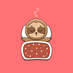 cute sloth sleeping with pillow and blanket © noriweuhcs
