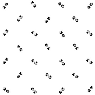 Colorful pattern of cat paws on white background. Seamless pattern with cat paw. Dog, cat footprint background