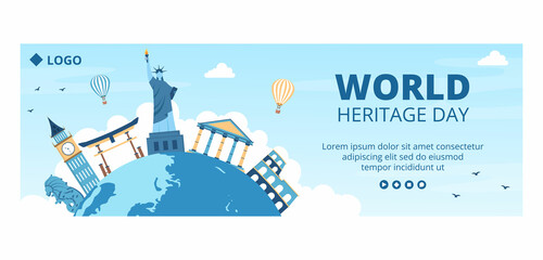 World Heritage Day Cover Template Flat Design Illustration Editable of Square Background Suitable for Social Media, Greeting Card and Web Ads