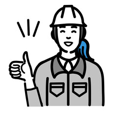 笑顔で親指を立てているヘルメットをかぶった現場作業員の女性
