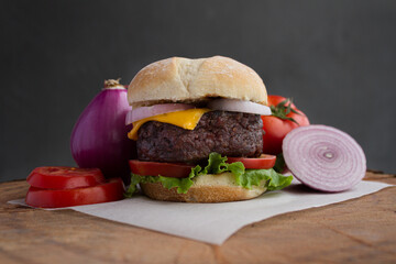 Hamburger Ingredients on Wood Table