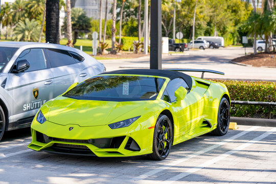 Miami, FL, USA - February 5, 2022: Photo of a new Lamborghini hurican