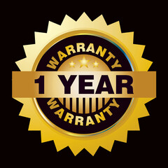 Warranty, 1 year, sticker and label vector
