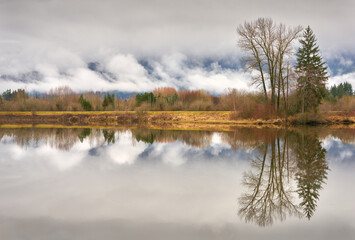 Alouette River Winter Clouds BC. Low clouds in winter along the Alouette River in Pitt Meadows.

