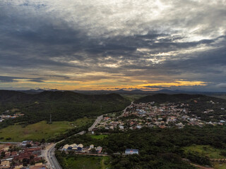 Drone view of the sunset in beautiful coastal city - Armação de Búzios, Rio de Janeiro, Brazil