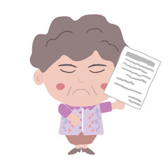 沖縄のかりゆしウェアを着た中年女性が書類を持っている