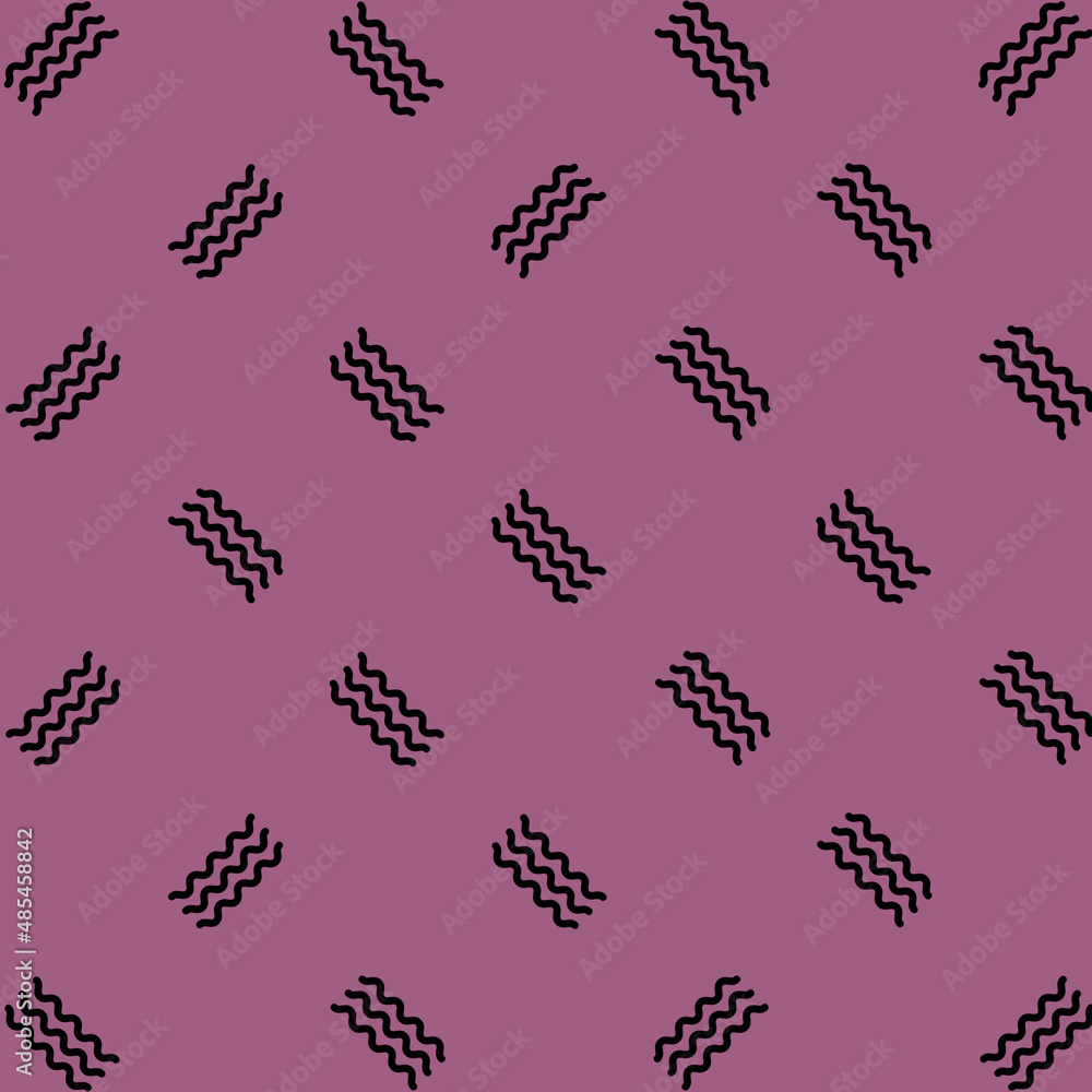 Poster pattern of black geometric shapes in retro, memphis 80s 90s style. zigzag elements on pink backgroun