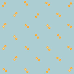 Colorful fruit pattern of orange slices on pastel blue background. Seamless pattern with orange. Top view
