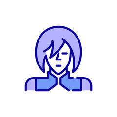 Cute anime cosplay boy. Pixel perfect, editable stroke color avatar icon