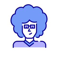 Young man with afro hairstyle wearing glasses. Pixel perfect, editable stroke color avatar icon