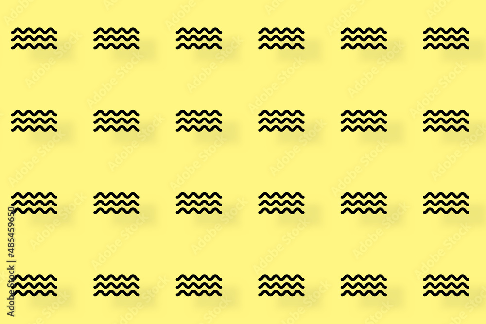 Poster pattern of black geometric shapes in retro, memphis 80s 90s style. zigzag elements on yellow backgro