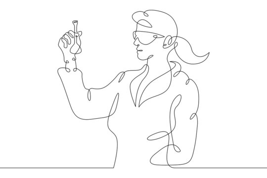 scientist holding vial continuous line art clip art preview