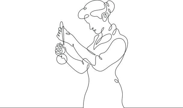 recommend clip art: One continuous line.Laboratory assistant in the laboratory. The pharmacist prepares the medicine. The chemist is experimenting. Continuous line drawing.Line Art isolated white background.