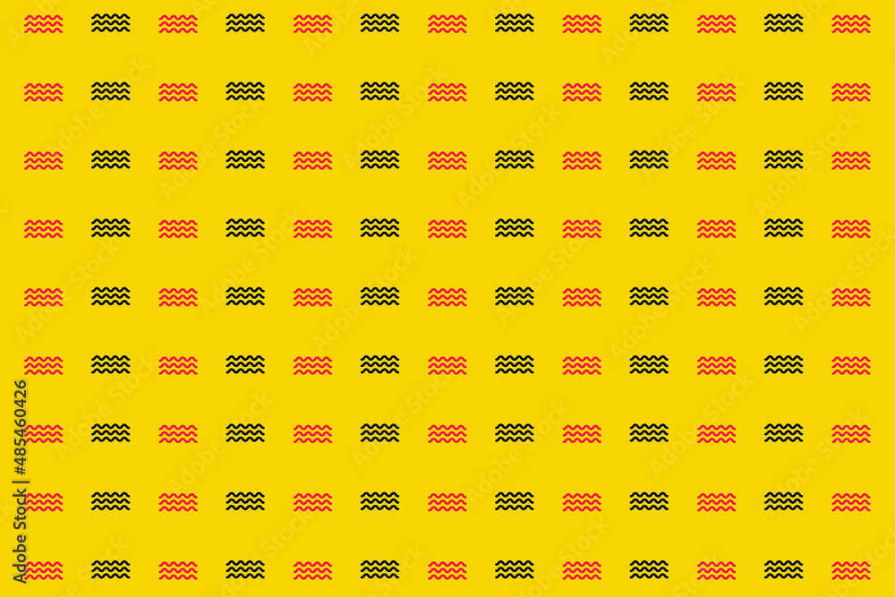 Aufkleber pattern of black and pink geometric shapes in retro, memphis 80s 90s style. zigzag elements on yello